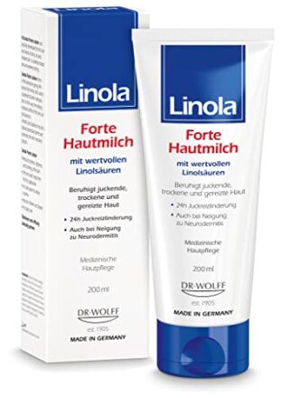 Linola Forte Hautmilch - 1 x 200 ml - Intensiv pflegende Creme gegen Juckreiz mit 24h Wirkung | Bodylotion für trockene, gereizte oder zu Neurodermitis neigende Haut | hilft ab der ersten Anwendung  